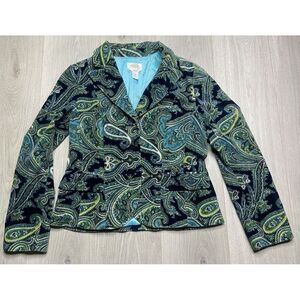 Talbots Blazer‎ Women 6 Green Paisley Velvet Velour Jacket Victorian Preppy Boho
